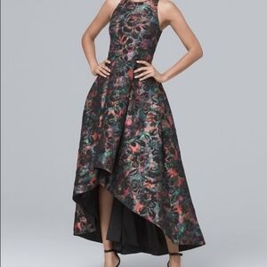 Aidan Mattox Jacquard Hi Lo Fit Flair Metallic Dress